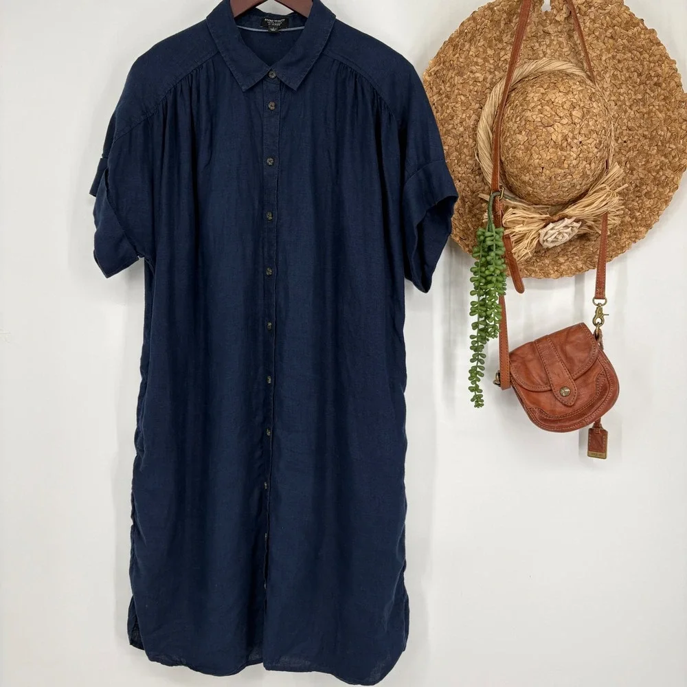 J. Crew Relaxed-Fit Short-Sleeve Baird McNutt Irish Linen Shirtdress Navy L